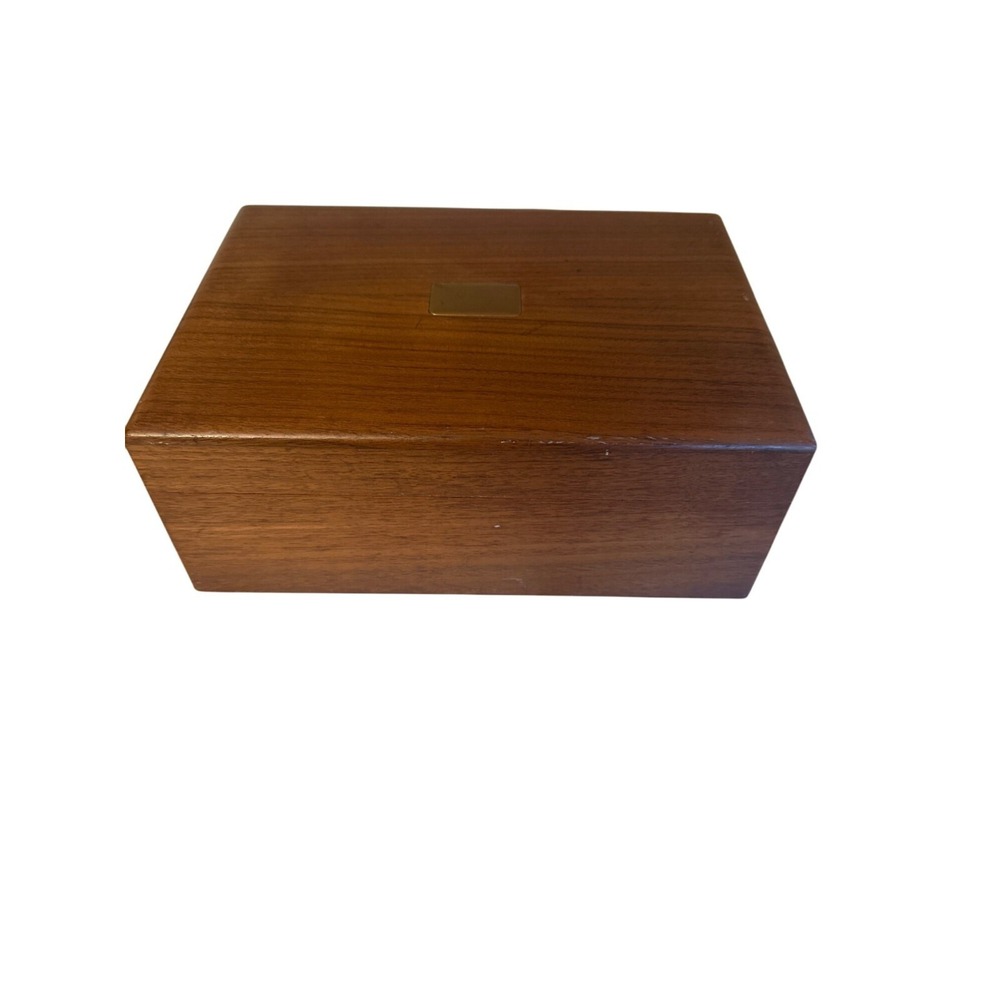 Vintage Wooden Jewelry Box With Brass Plate Accent
